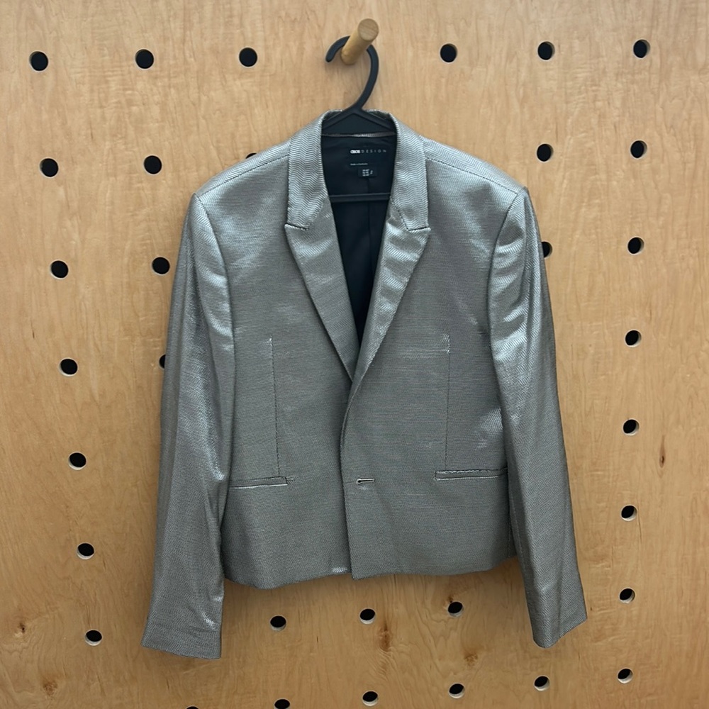 ASOS Metallic Silver Cropped Blazer